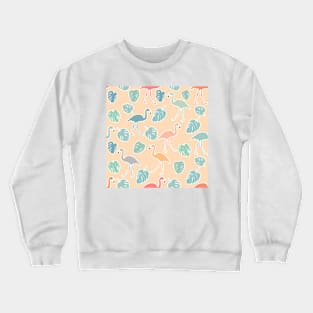 Hand drawn colorful flamingo and monstera leaves. Seamless pattern Crewneck Sweatshirt